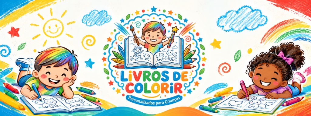 Crianças felizes colorindo seus livros personalizados